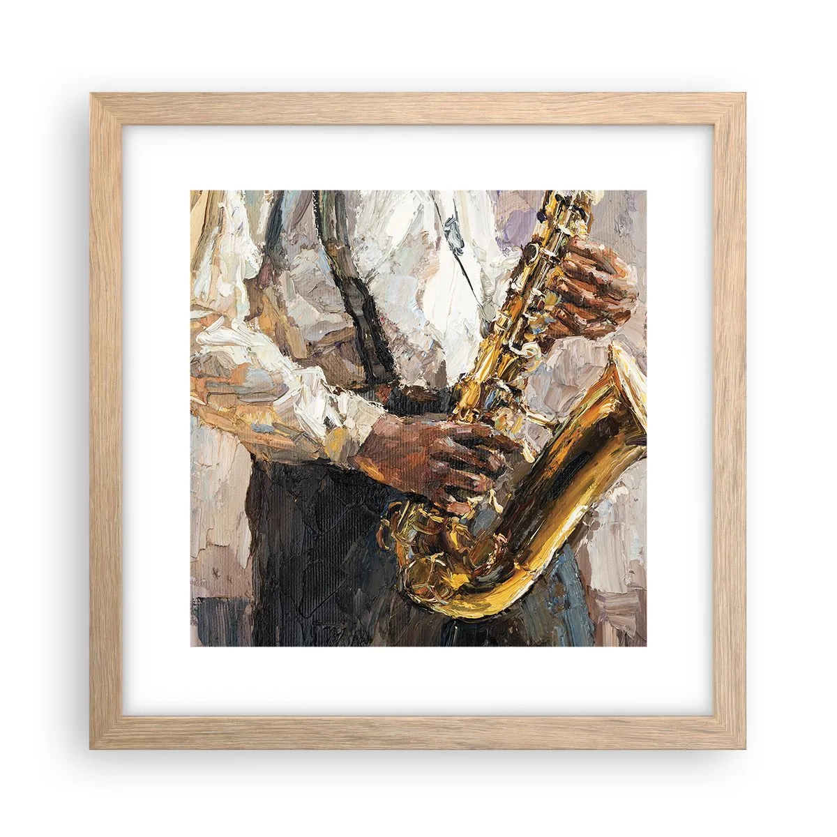 Een poster in een licht eiken lijst - Tijd om te solo te spelen - 30x30 cm