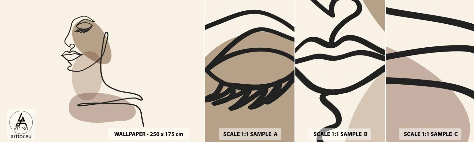 Fotobehang Monster Zelfklevend Deluxe Sticker - Een bepaalde lijn van schoonheid - Abstractie, Het gezicht van de vrouw, Grafisch - 100x30 cm