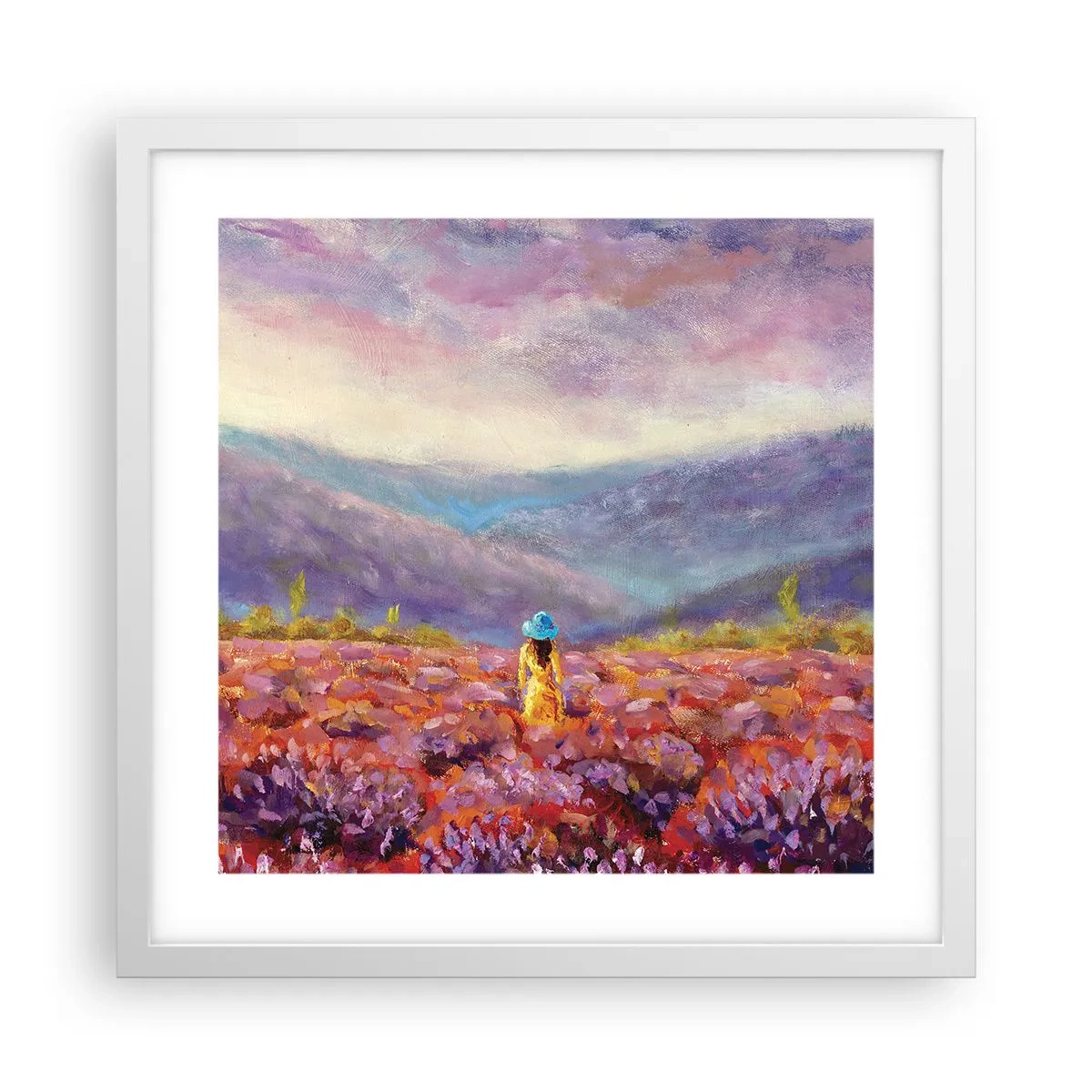 Poster in een witte lijst - In een lavendelwereld - 40x40 cm