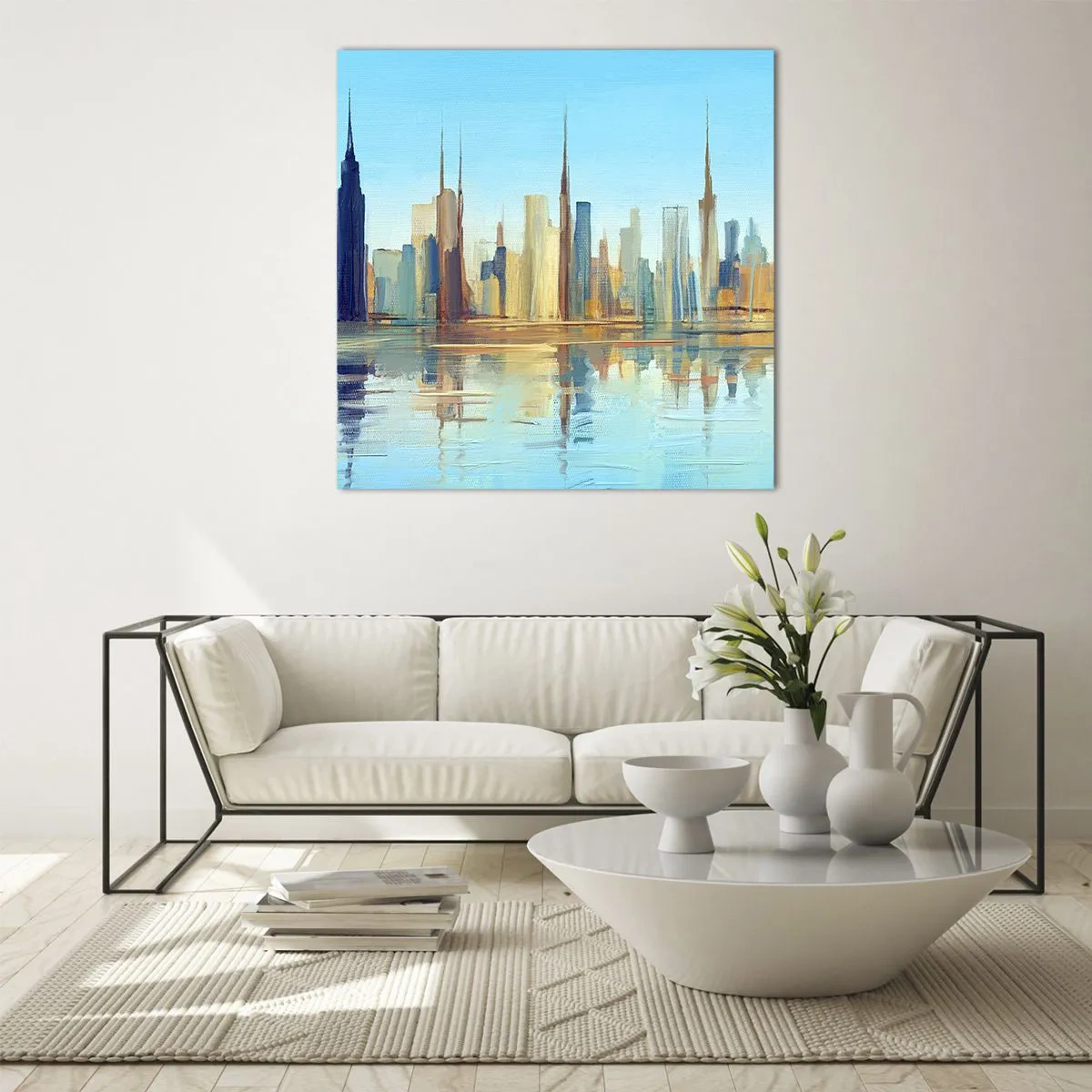 Schilderen op glas - Een zonnige metropool - 50x50 cm