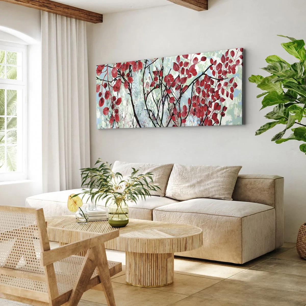 Schilderen op canvas - Boom in scharlaken - 100x40 cm
