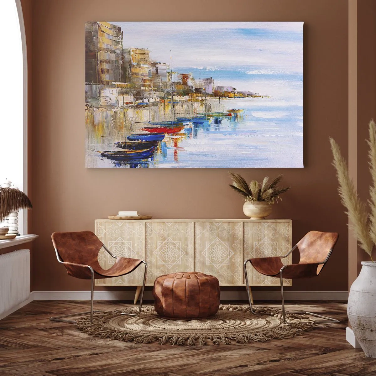 Schilderen op canvas - Een veelkleurig stedelijk toevluchtsoord - 120x80 cm