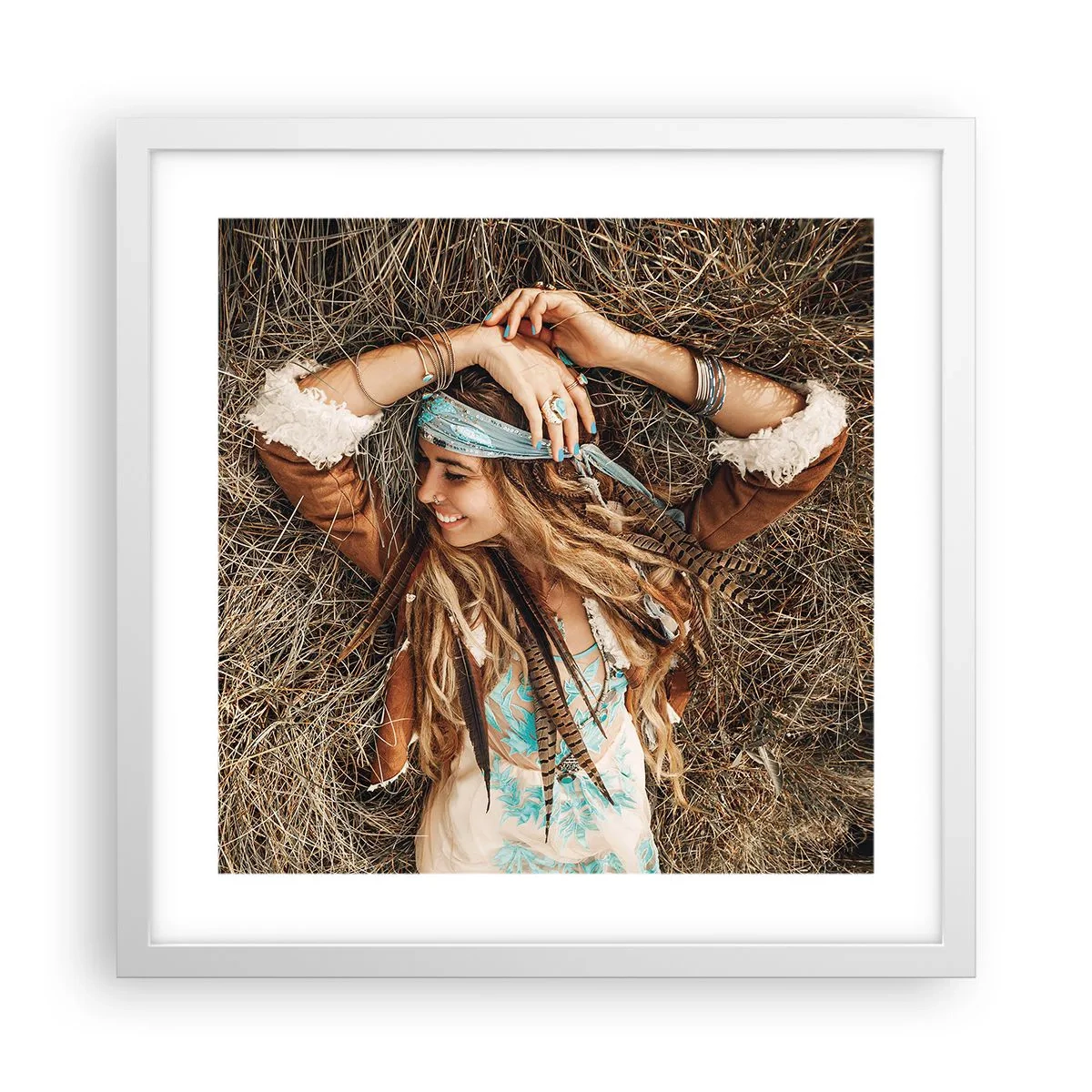 Poster in een witte lijst - Op weg naar de zomer van de liefde - 40x40 cm