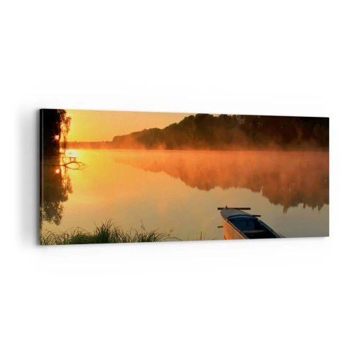 Schilderen op canvas - Zonsopgang boven het water als een spiegel - 100x40 cm