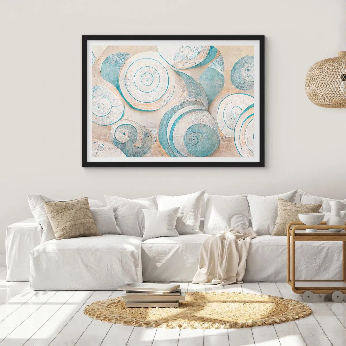 Poster in een zwarte lijst - Wat zit er in de schelp? - 91x61 cm