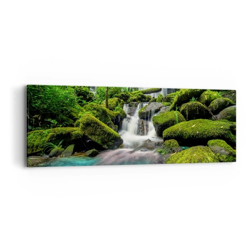 Schilderen op canvas - Turkoois, saffieren en vloeibaar zilver - 90x30 cm