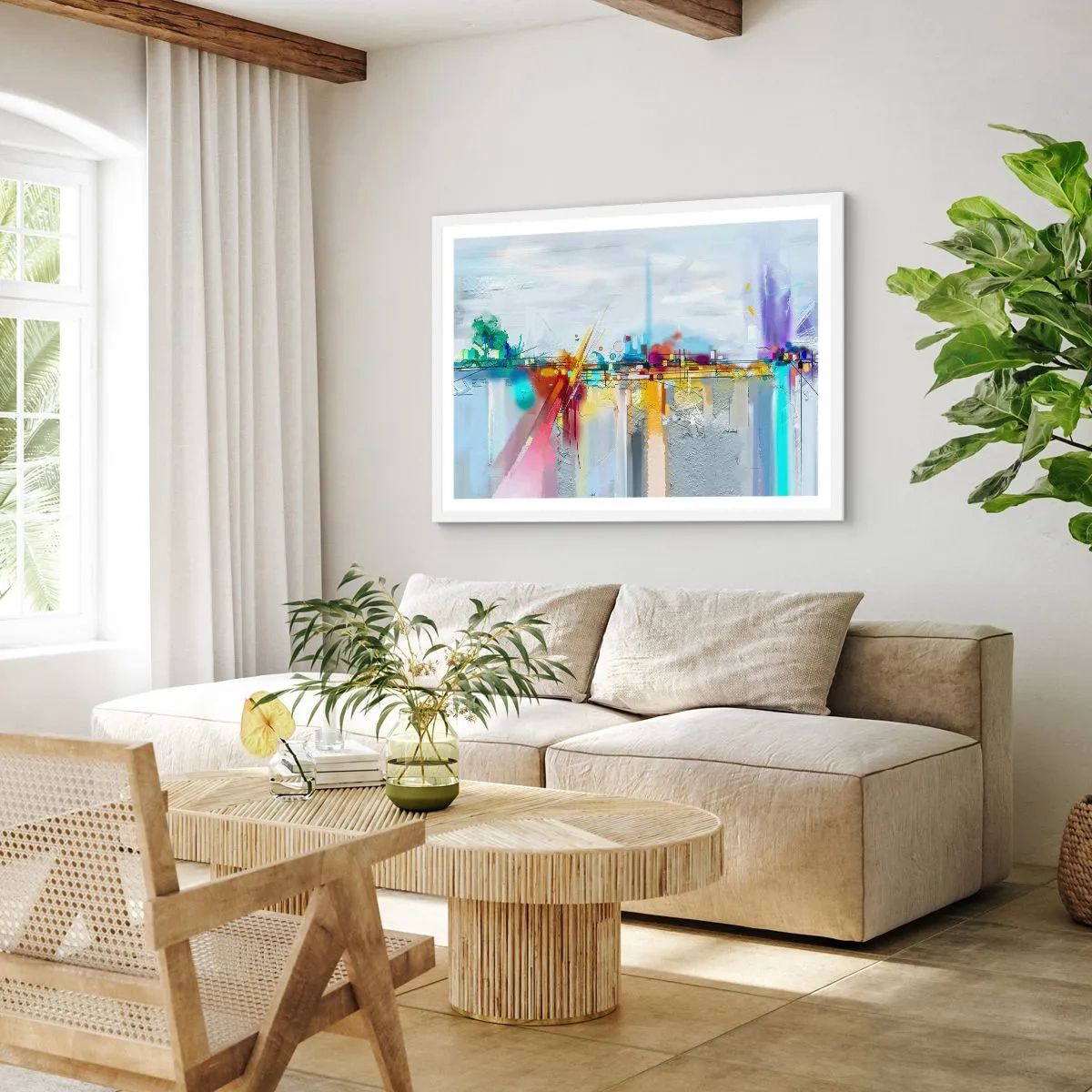 Poster in een witte lijst - Brug van vreugde bij de rivier van het leven - 91x61 cm