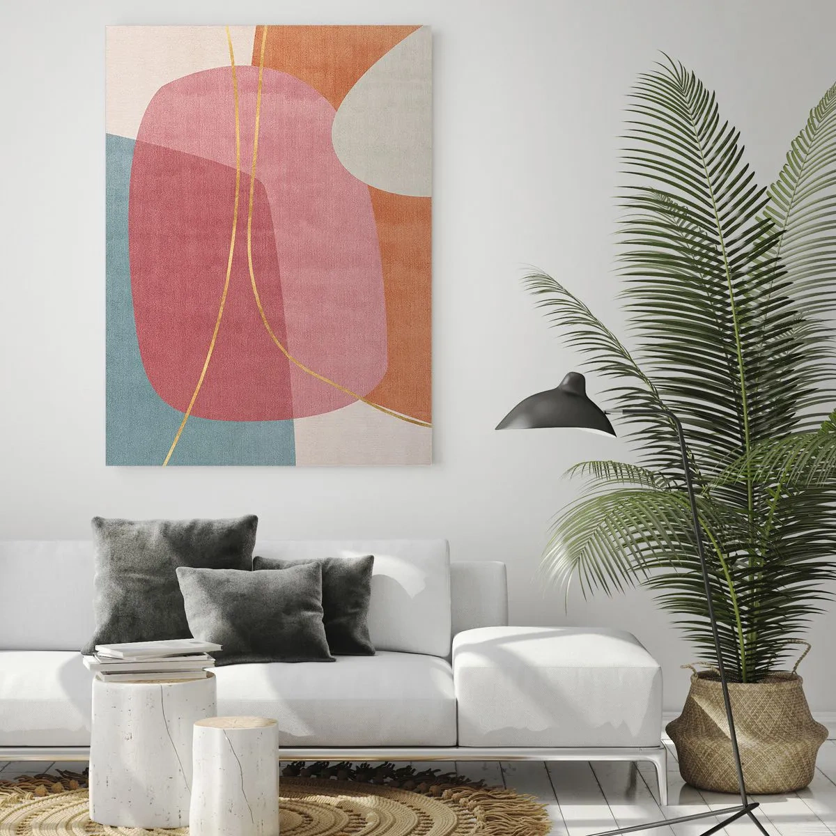 Schilderen op glas - Pastelkleurcompositie met gouddraad - 50x70 cm