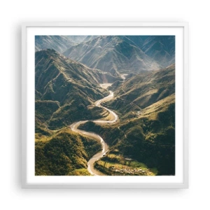 Poster in een witte lijst - Recht uit het hart van de bergen - 60x60 cm