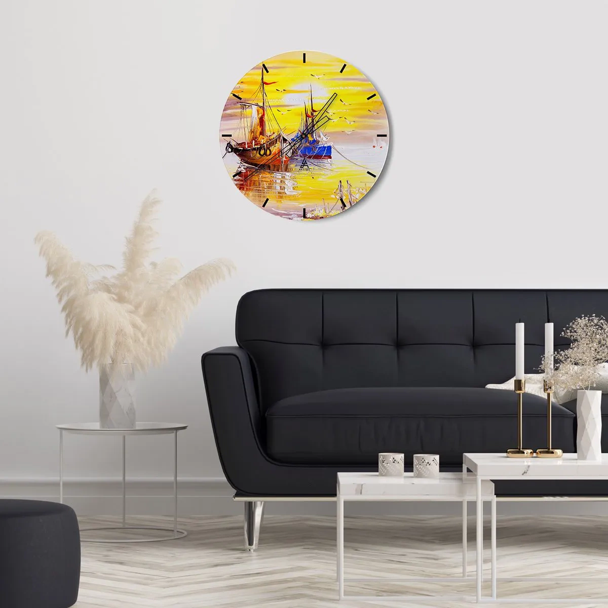 Wandklok - Klok - Een welverdiende rust in de haven - 30x30 cm