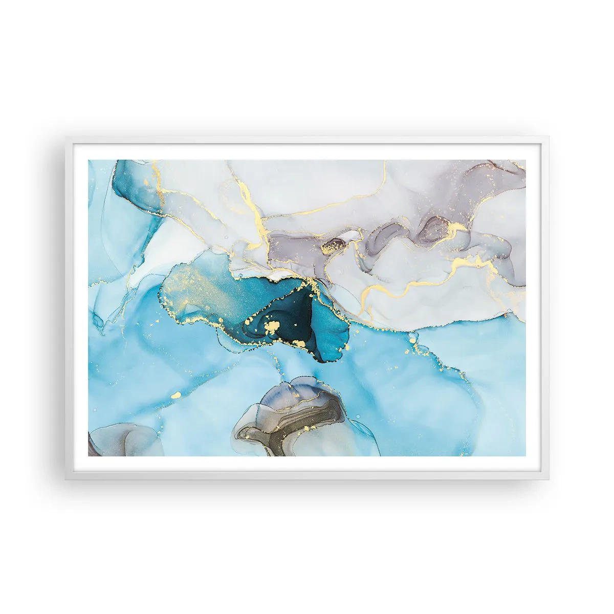 Poster in een witte lijst - Een studie van de ontmoeting van grijs en turkoois - 100x70 cm