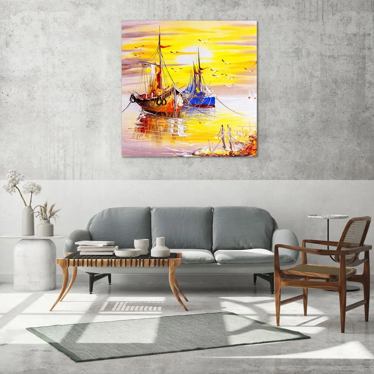 Schilderen op glas - Een welverdiende rust in de haven - 50x50 cm