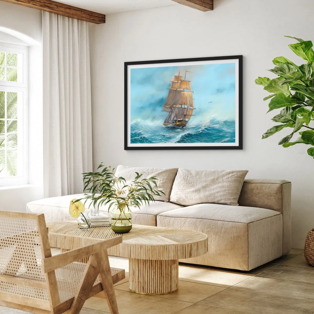 Poster in een zwarte lijst - Haasten over de golven - 91x61 cm
