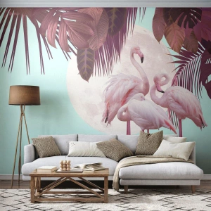 Zelfklevend Fotobehang Deluxe Sticker - Drie vogel genaden - Flamingo's, Vogels, Natuur - 100x70 cm