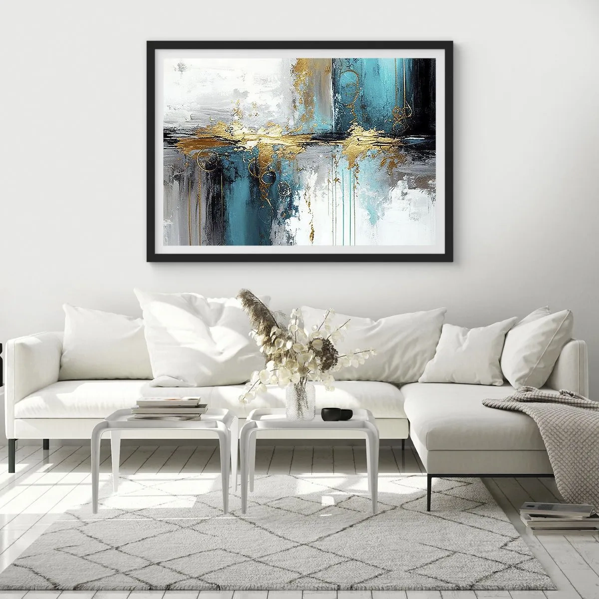 Poster in een zwarte lijst - Alles vloeit - 100x70 cm