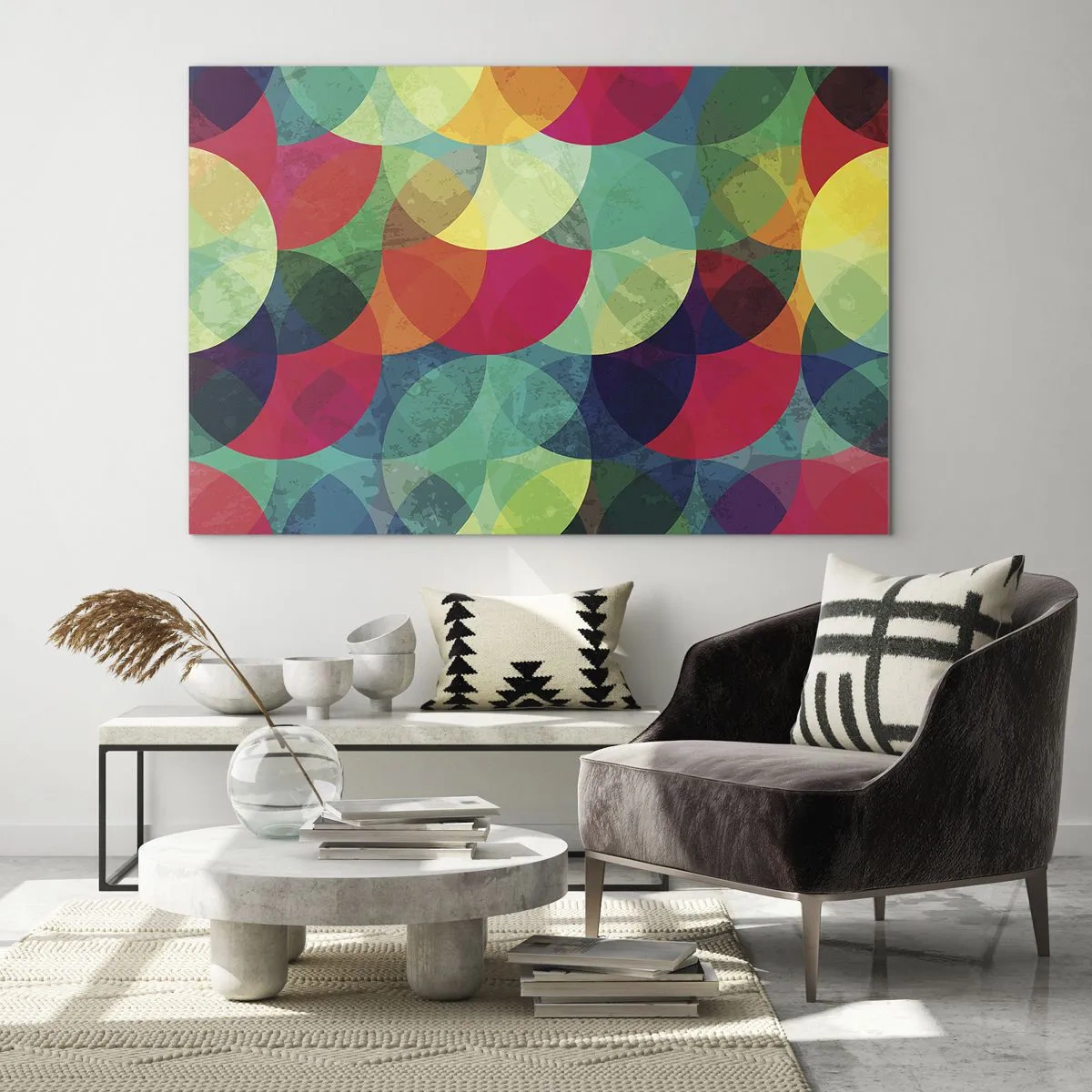 Schilderen op glas - Kleurrijke, overlappende halve cirkels in een intens kleurenpalet - 70x50cm - Beklimming naar de regenboog - Moderne wanddecoratie voor woonkamer en slaapkamer ARTTOR