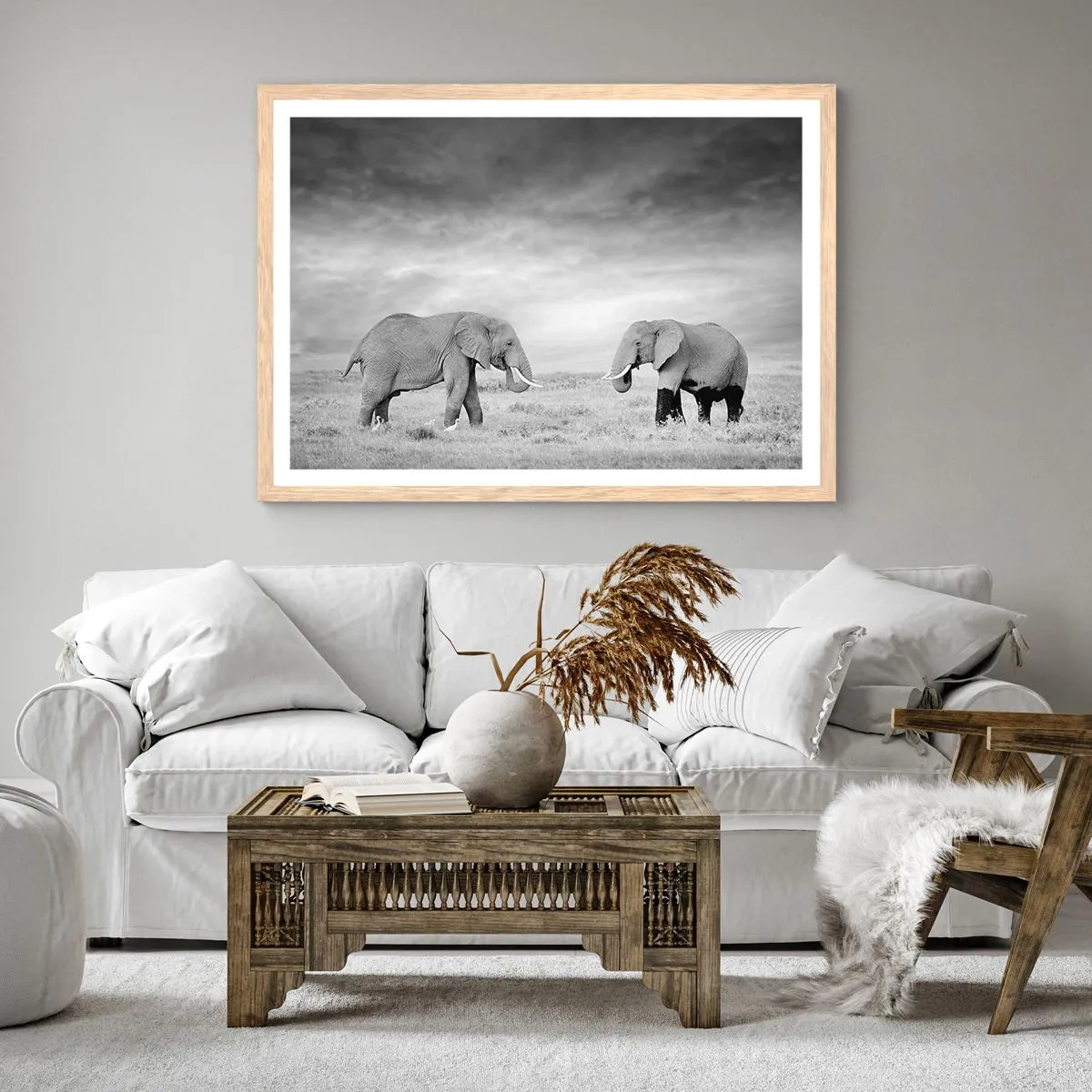 Een poster in een licht eiken lijst - Grijs is mooi - 91x61 cm