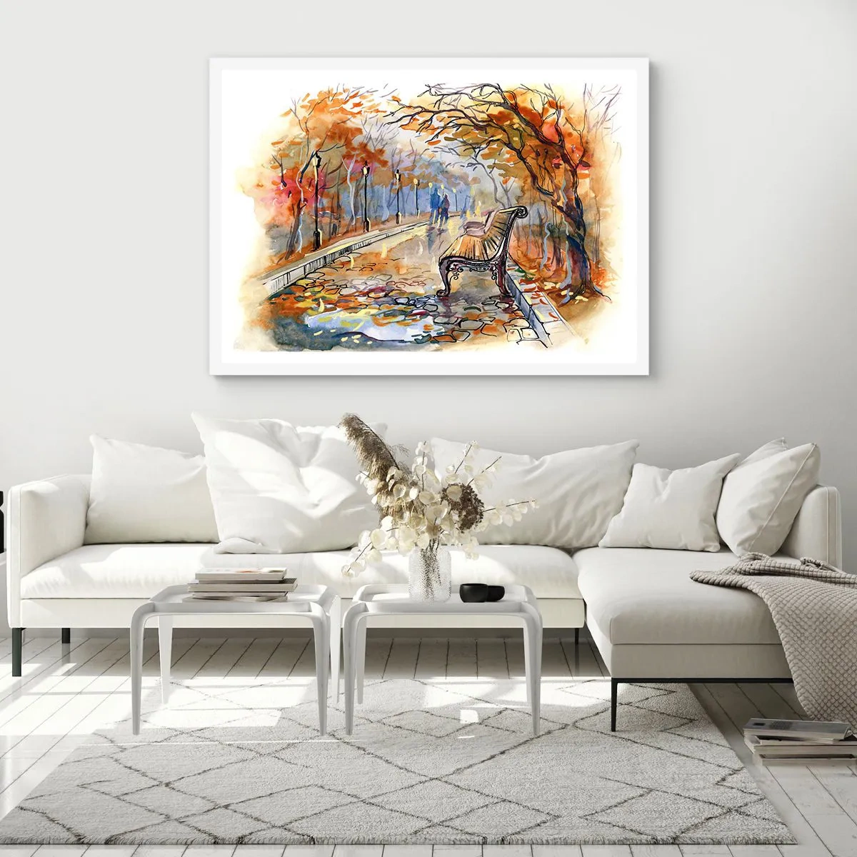 Poster in een witte lijst - Samen wandelen in de herfst - 40x30 cm