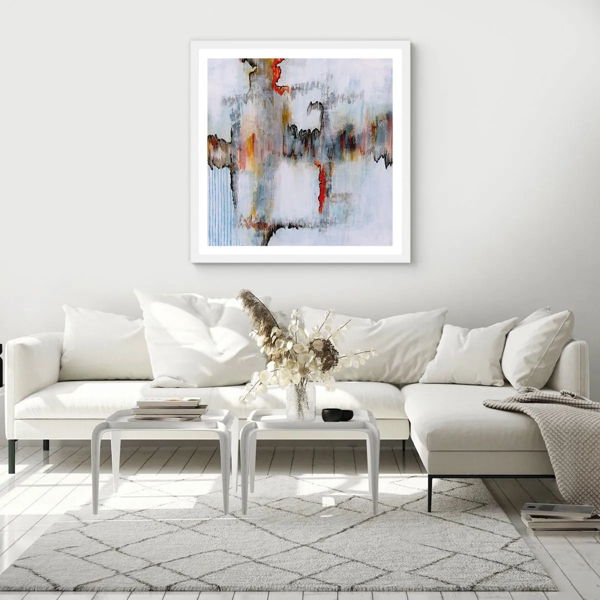 Poster in een witte lijst - Een stok op het water - 30x30 cm