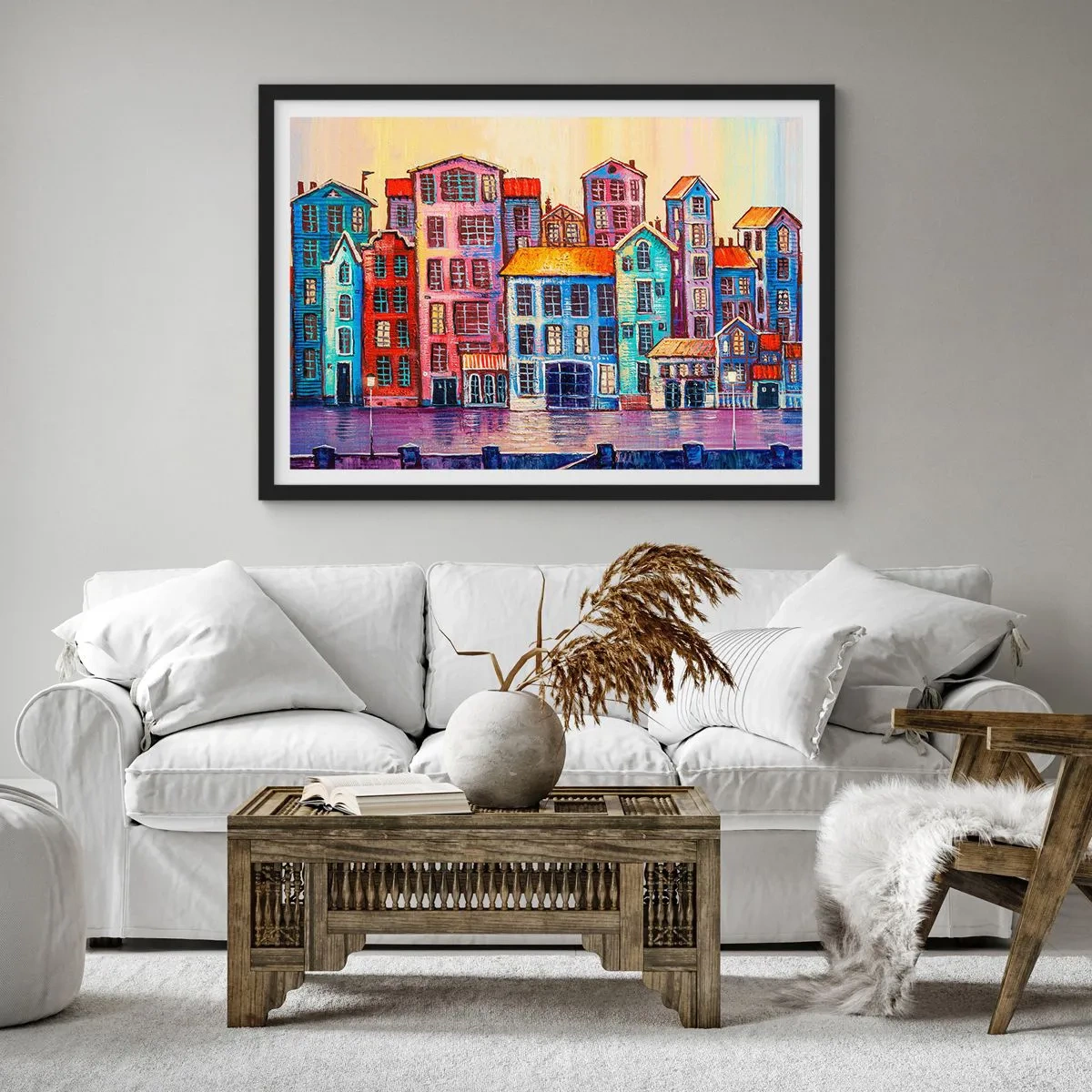 Poster in een zwarte lijst - Een stad als uit een sprookje - 70x50 cm
