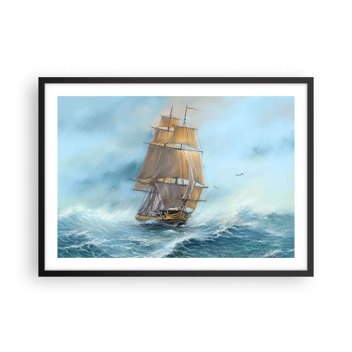 Poster in een zwarte lijst - Haasten over de golven - 70x50 cm