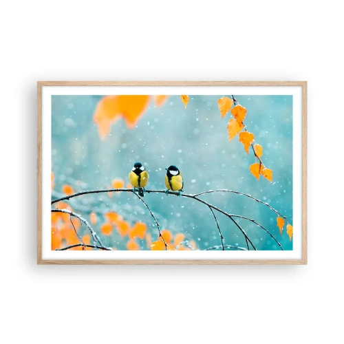 Een poster in een licht eiken lijst - Vogelroddel - 91x61 cm