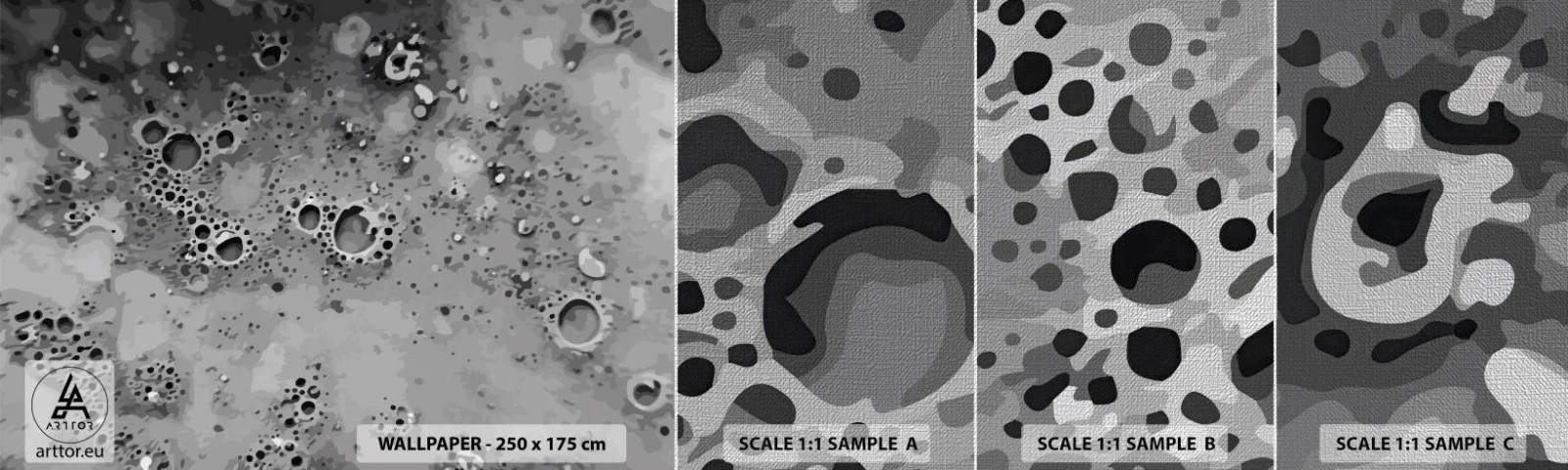 Fotobehang Monster Premium Canvas - Als een maanlandschap - Samenstelling, Deel, Grafisch - 100x30 cm