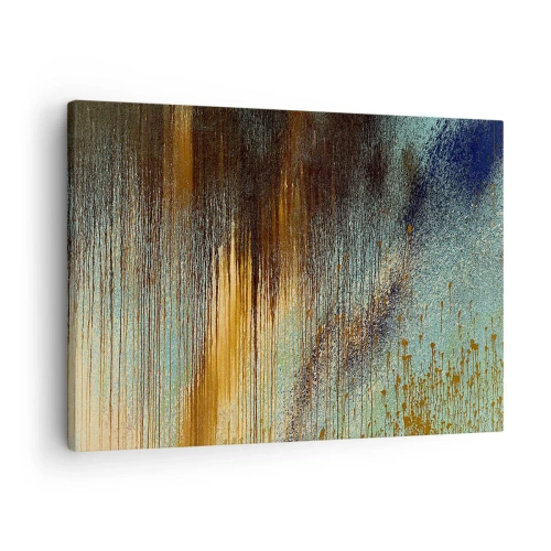 Schilderen op canvas - Een abstracte compositie van kleuren in tinten goud, bruin en blauw. - 70x50cm - Een niet toevallig kleurrijke compositie - Moderne wanddecoratie voor woonkamer en slaapkamer ARTTOR