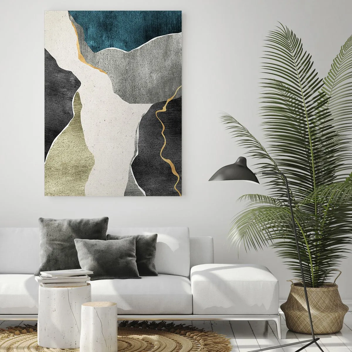 Schilderen op glas - Mozaïekcompositie met gouddraad - 70x100 cm