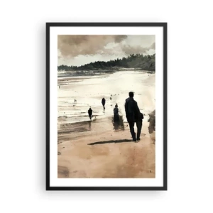 Poster in een zwarte lijst - Een strandwandeling in nostalgische kleuren - 50x70cm - Opgeroepen - Moderne wanddecoratie voor woonkamer en slaapkamer ARTTOR