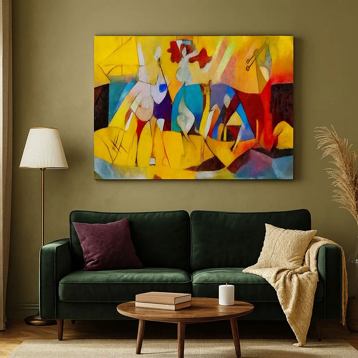 Schilderen op canvas - Een kleurrijke abstractie die figuren in een geometrische vorm afbeeldt - 70x50cm - Zon - leven - vreugde - Moderne wanddecoratie voor woonkamer en slaapkamer ARTTOR
