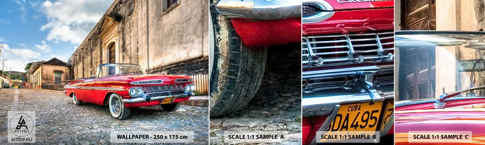 Fotobehang Staaltje Standard Eco - Cubaanse emoties - Automobiel, Auto, Cuba - 100x30 cm