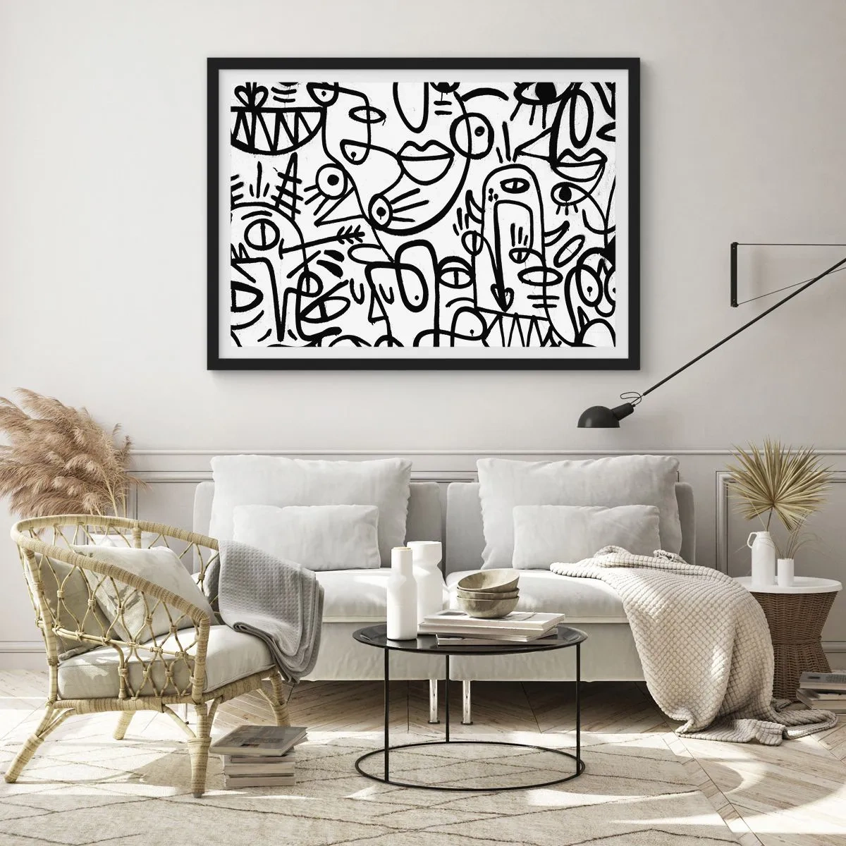 Poster in een zwarte lijst - Gezichten en luchtspiegelingen - 50x40 cm
