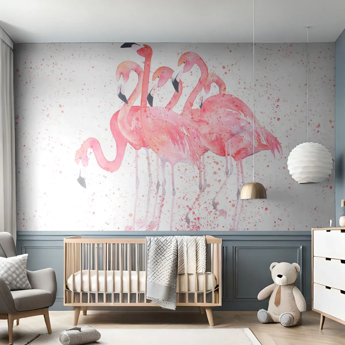 Fotobehang Premium Sand - Roze ensemble - Flamingo's, Vogels, Grafisch - 100x70 cm