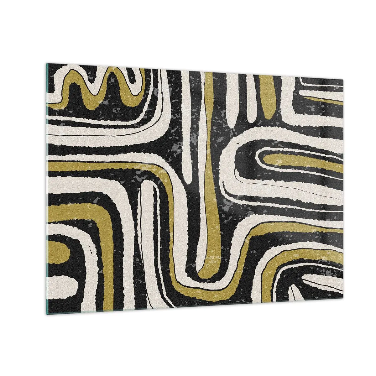 Schilderen op glas - Abstracte patronen in zwart, wit en goud - 70x50cm - Compositie: wegen en steegjes - Moderne wanddecoratie voor woonkamer en slaapkamer ARTTOR