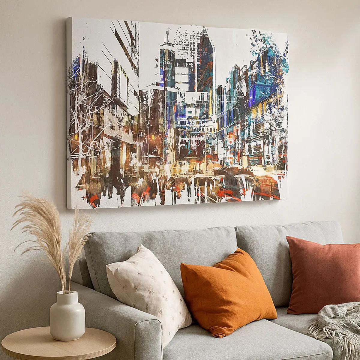 Schilderen op canvas - Een modern stedelijk landschap in artistieke stijl - 70x50cm - Een glinsterende stad - Moderne wanddecoratie voor woonkamer en slaapkamer ARTTOR