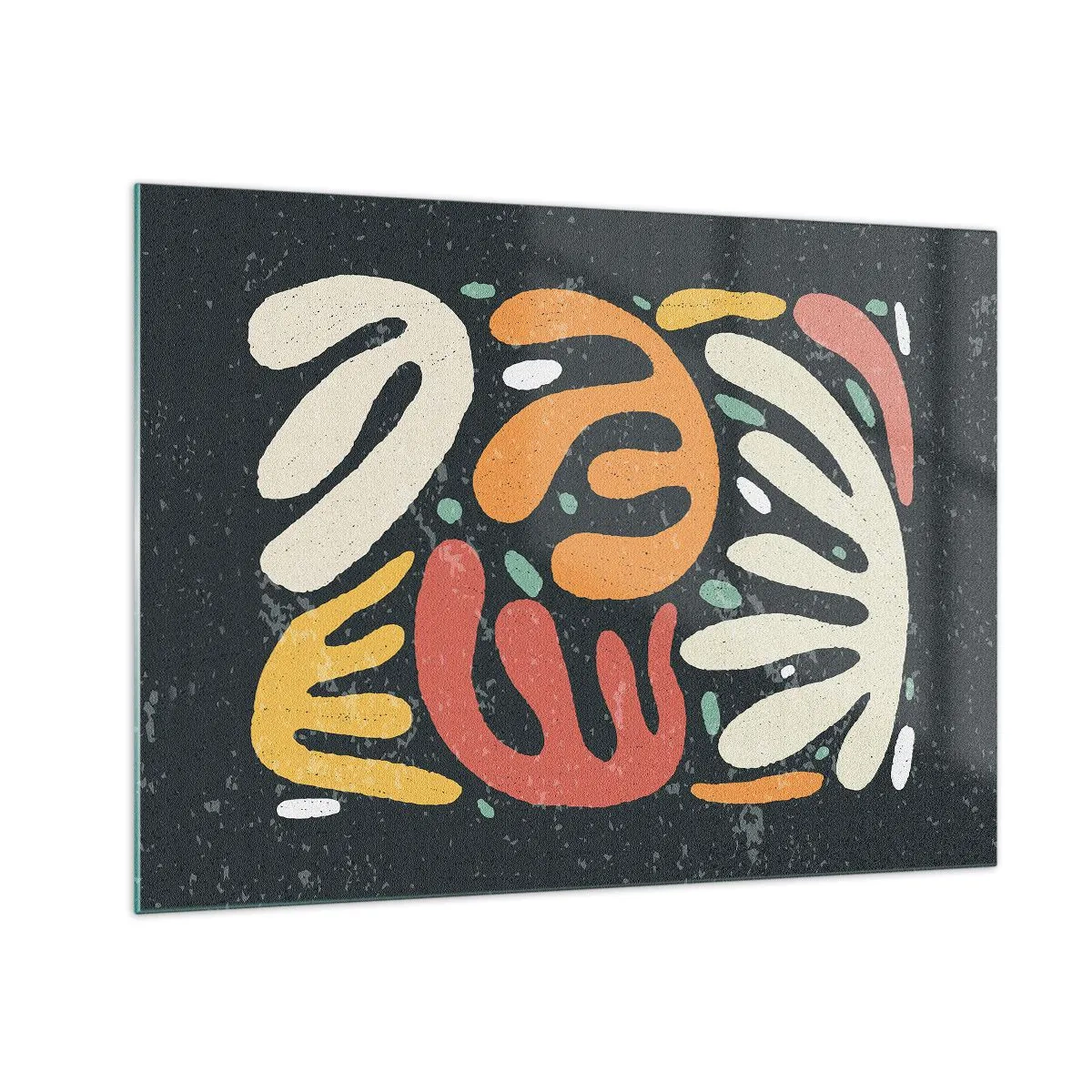 Schilderen op glas - Kleurrijke organische vormen op een donkere achtergrond in een abstracte stijl. - 70x50cm - Compositie – ik sta op het punt je te pakken te krijgen - Moderne wanddecoratie voor woonkamer en slaapkamer ARTTOR