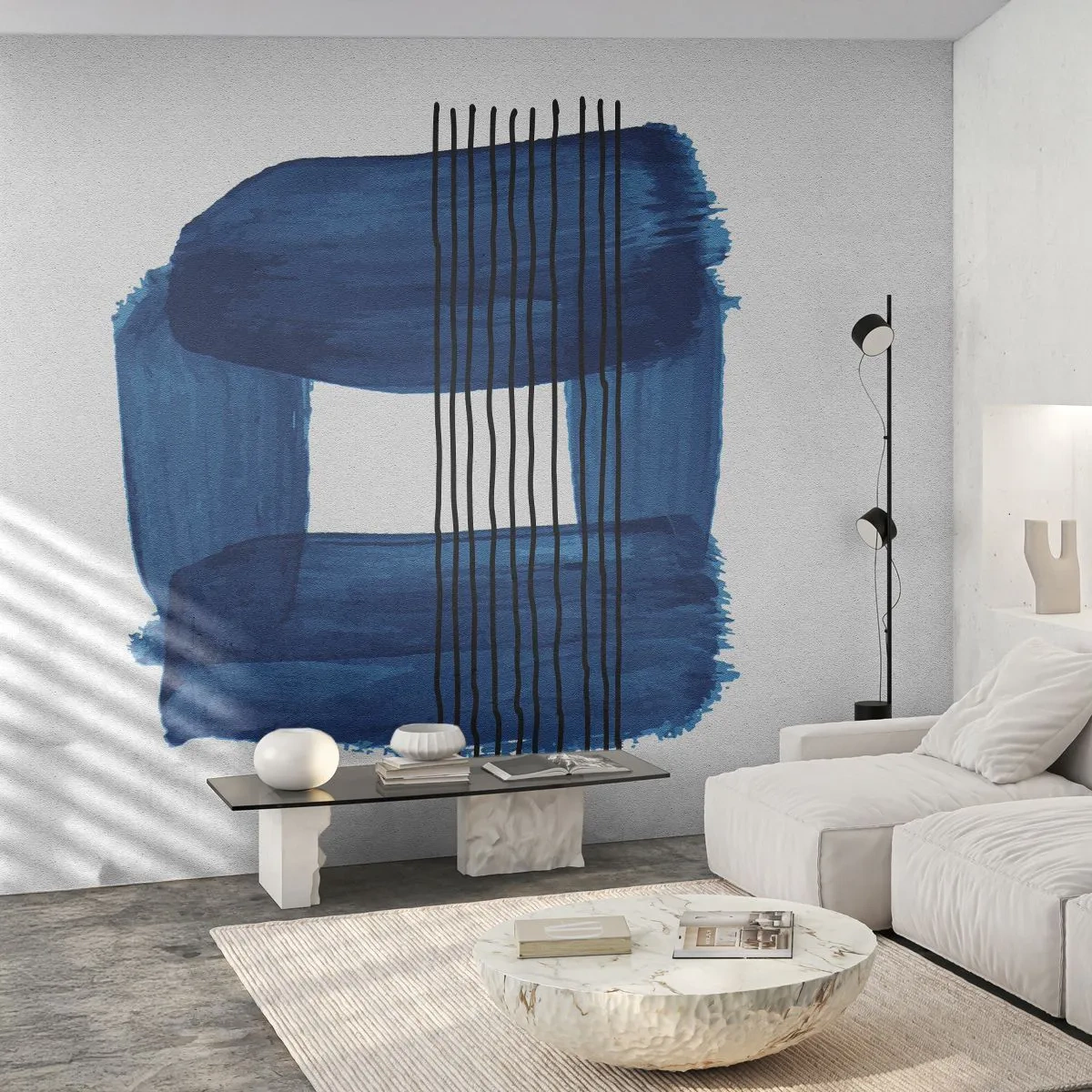 Fotobehang Standard Eco - Blauwe en zwarte compositie - Abstractie, Deel, Moderne kunst - 400x280 cm