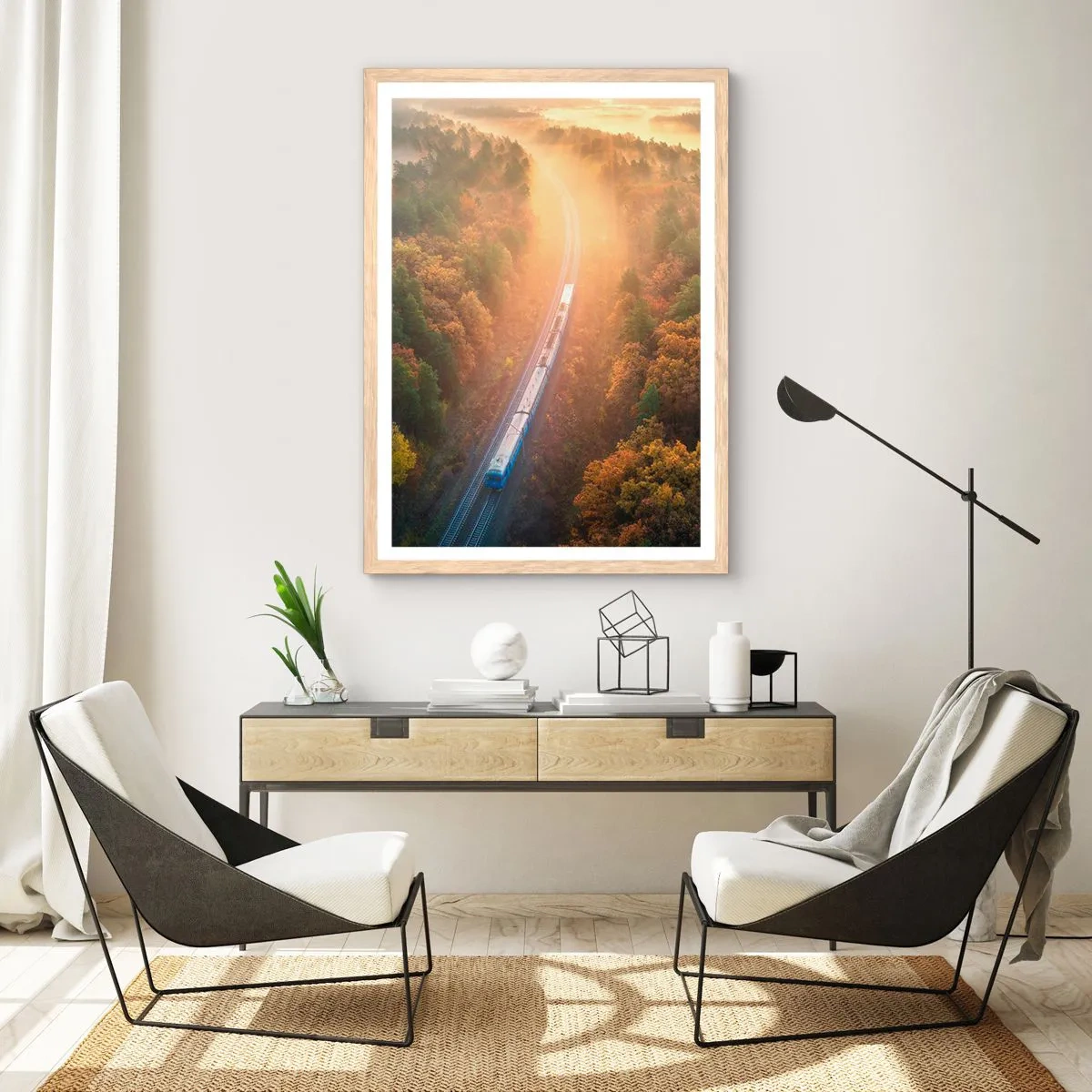 Een poster in een licht eiken lijst - Herfst reis - 61x91 cm