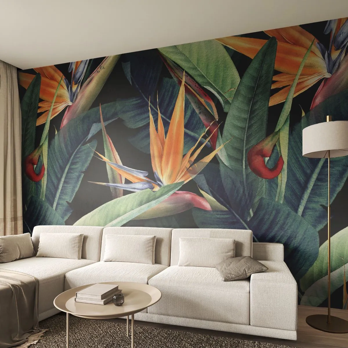 Fotobehang Premium Sand - Vlammende bloemen van de tropen - Strelitzia Koninklijk, Bloem, Afrika - 250x175 cm
