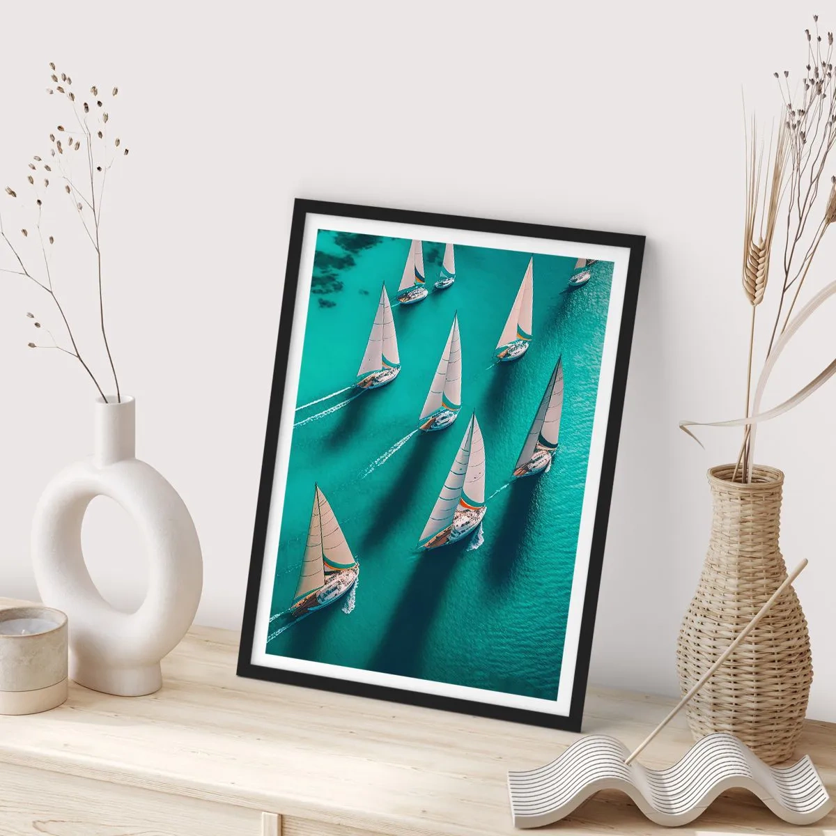 Poster in een zwarte lijst - In een wedstrijd met de wind - 30x40 cm