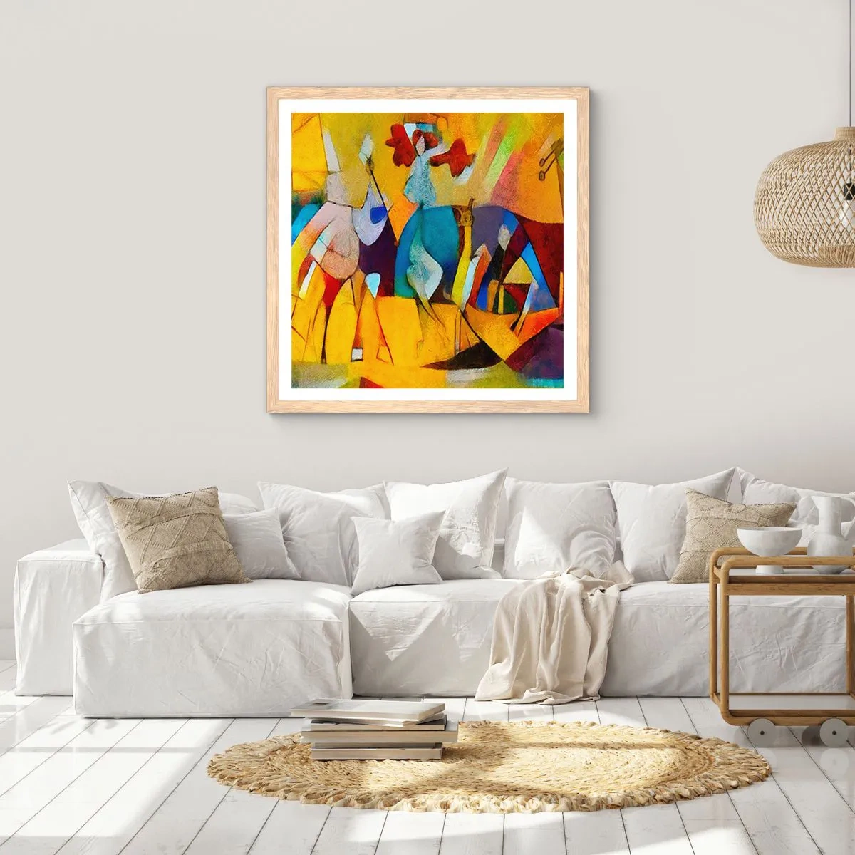 Een poster in een licht eiken lijst - Zon - leven - vreugde - 60x60 cm