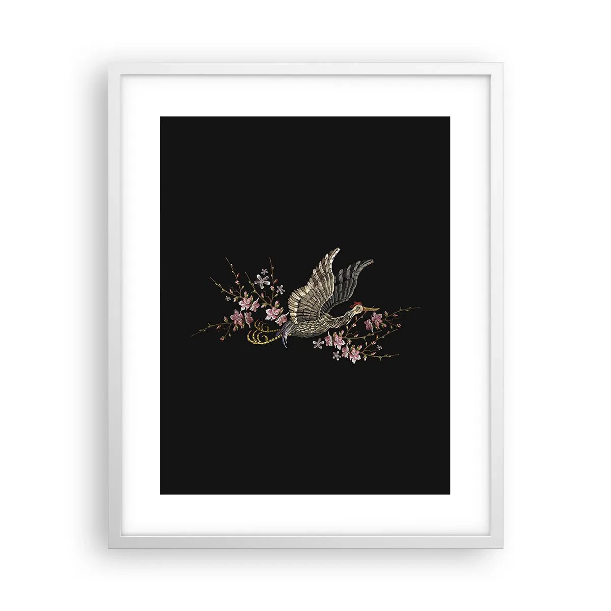 Poster in een witte lijst - Exotische geborduurde vogel - 40x50 cm