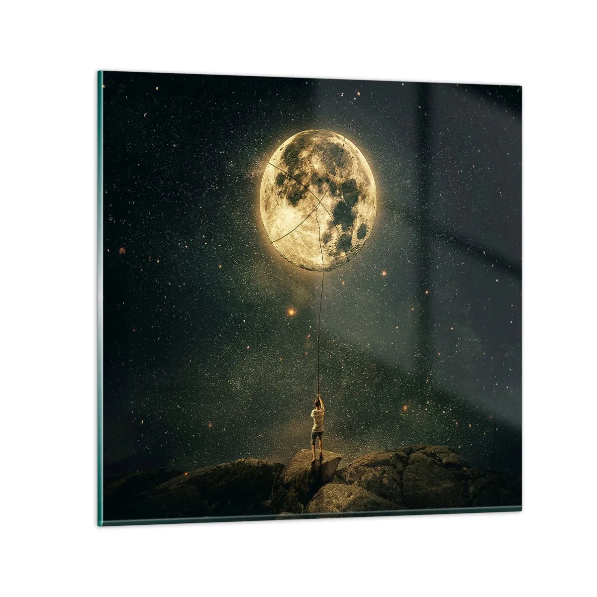 Schilderen op glas - Iemand die de maan heeft gestolen - 40x40 cm
