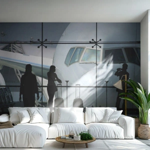 Fotobehang Standard Eco - Vis a vis op de luchthaven - Vliegtuig, Luchthaven, Reizen - 350x256 cm