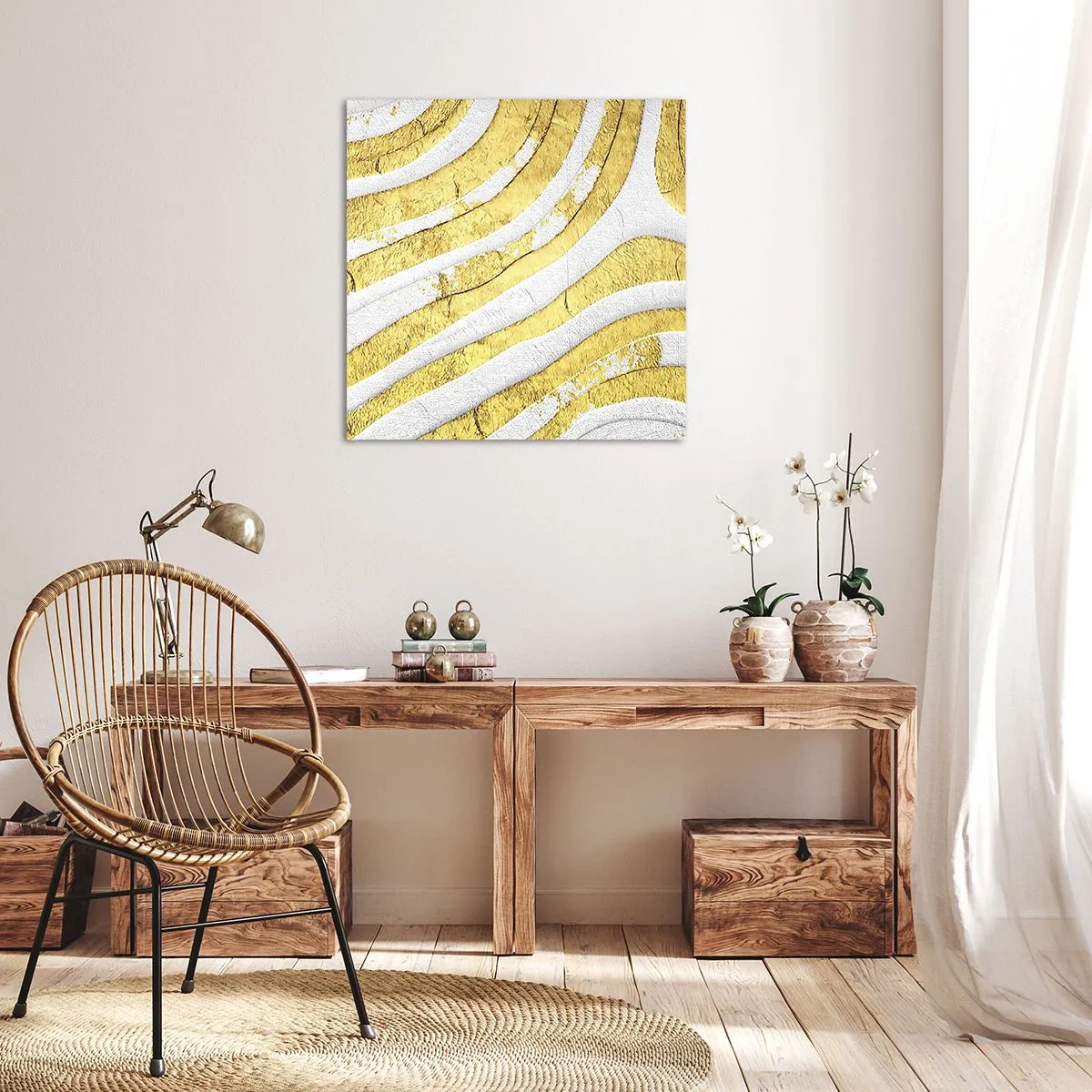 Schilderen op canvas - Compositie in wit en goud - 70x70 cm