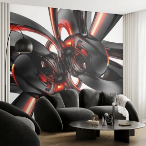 Fotobehang op maat Premium Canvas - Beweging in grafiet en rood - Abstractie, 3D, Deel
