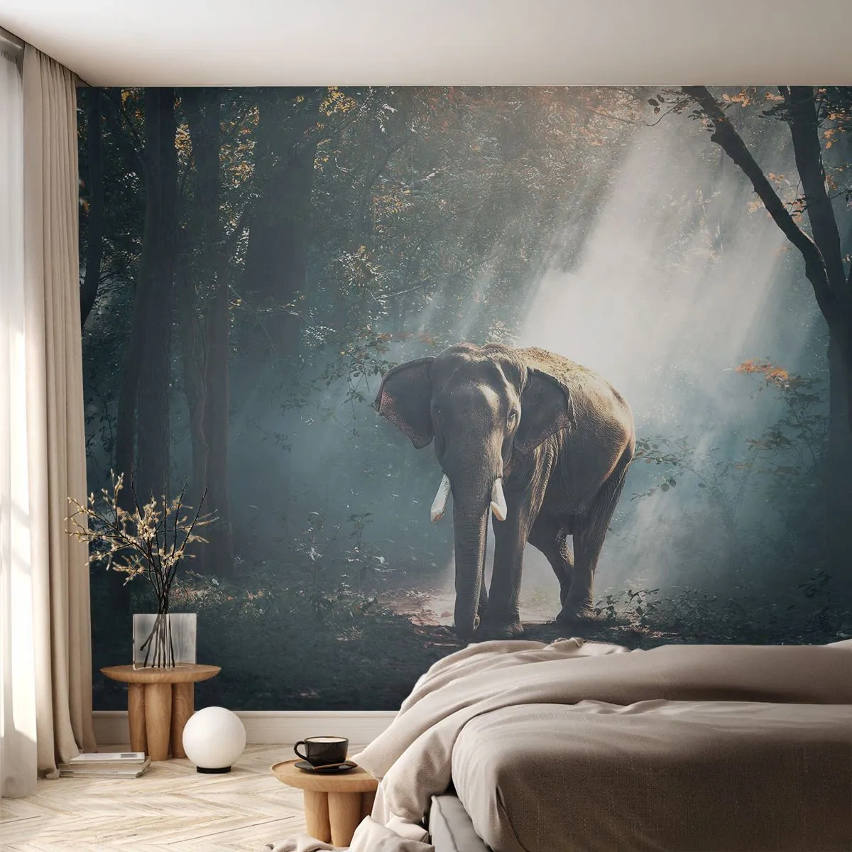 Fotobehang Premium Canvas - Een ontspannen wandeling - Dieren, Olifant, Oerwoud - 100x70 cm