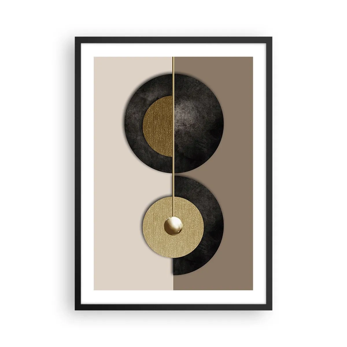 Poster in een zwarte lijst - Moderne abstractie met geometrische gouden accenten - 50x70cm - Variaties rond de cirkel - Moderne wanddecoratie voor woonkamer en slaapkamer ARTTOR