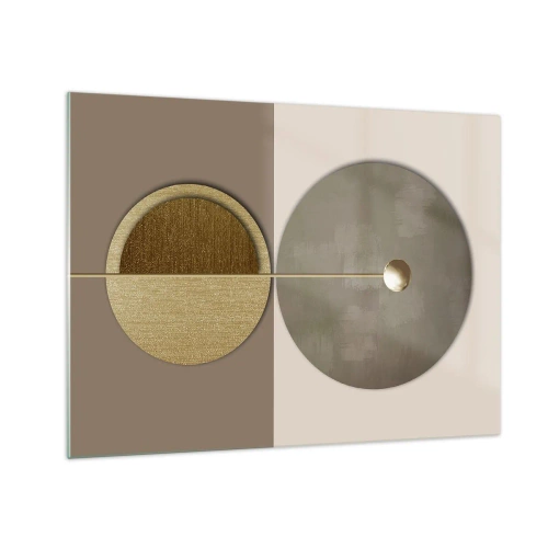 Schilderen op glas - Gouden cirkels en lijnen in een harmonieuze compositie - 70x50cm - Perfecte balans - Moderne wanddecoratie voor woonkamer en slaapkamer ARTTOR